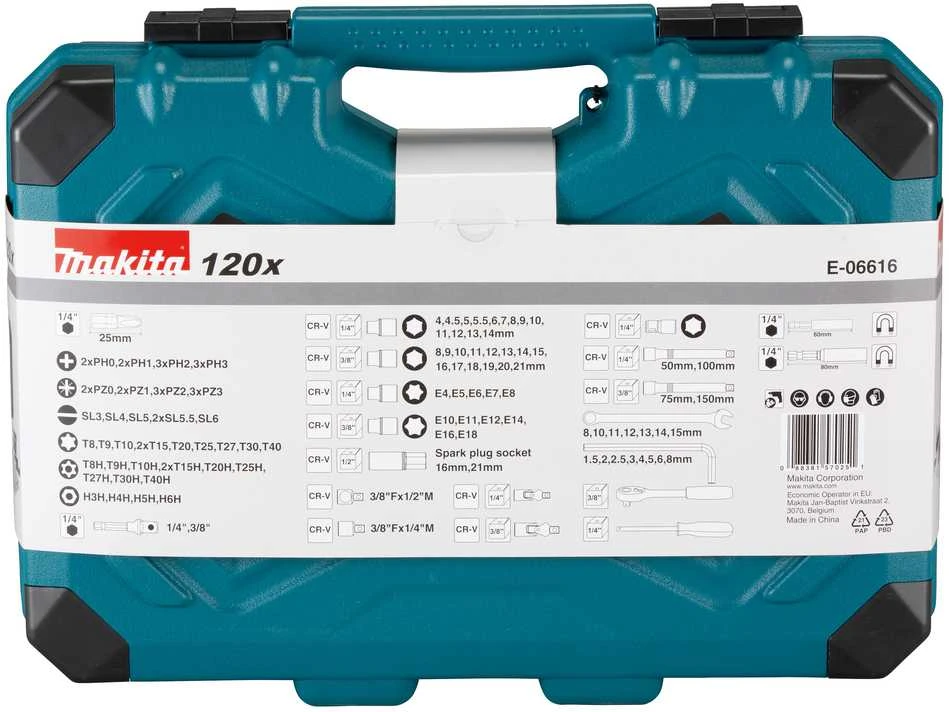 Makita rankinių įrankių rinkinys Makita E-06616 120 vnt.