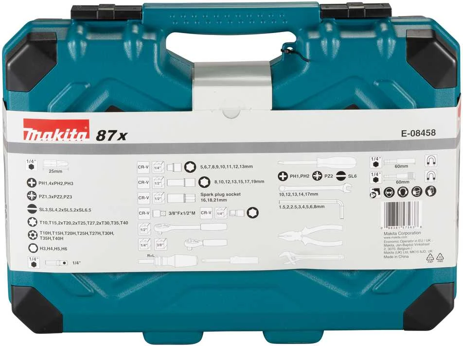 Makita E-08458 rankinių įrankių rinkinys, 87 vnt.