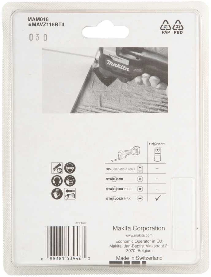 Makita RIFF šlifavimo plokštė 116mm B-66569 Starlock Max • 40G • TC / HM RIFF • MAM016 • cemento skiediniui, plytelių glaistui, stiklo pluoštui pašalinti