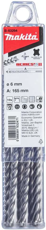 Makita SDS-PLUS Grąžtas 6X100/165mm 10vnt. NEMESIS2 B-63264