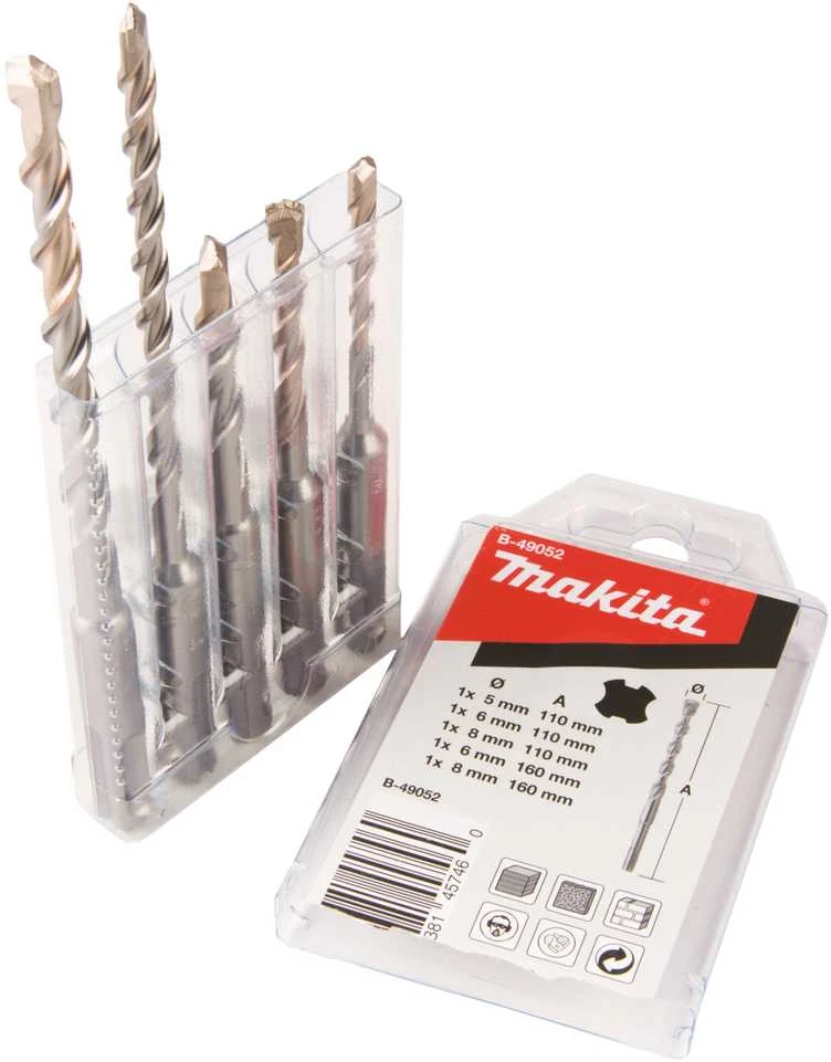 Grąžtas Makita SDS-PLUS Grąžtų Komplektas (5x110, 6x110, 6x160, 8x110, 8x160) B-49052