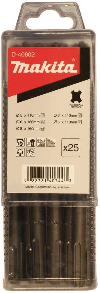 Grąžtas Makita SDS-PLUS Grąžtų Komplektas (5x110mm x5; 6x110mm x5; 6x160mm x5; 8x110mm x5; 8x160mm x5) D-40602