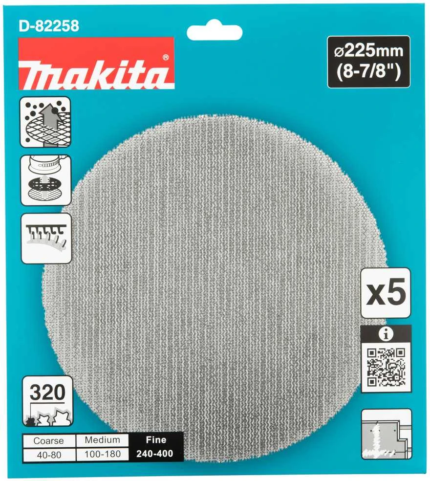 Makita Šlifavimo tinklelis sienų glaistui šlifuoti (5 vnt.) φ225mm, A320 D-82258 DSL801