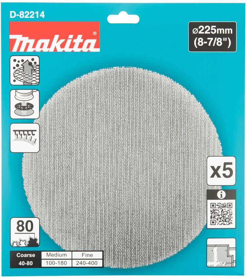 Makita Šlifavimo tinklelis sienų glaistui šlifuoti (5 vnt.), φ225mm, A80 D-82214 DSL801