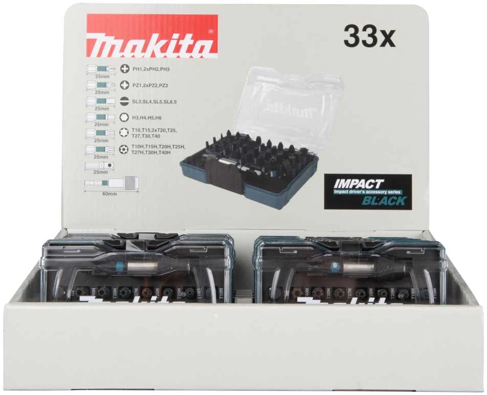 Makita sukimo antgalių rinkinys, 33vnt. (10) IMPACT Juodas E-12441-10