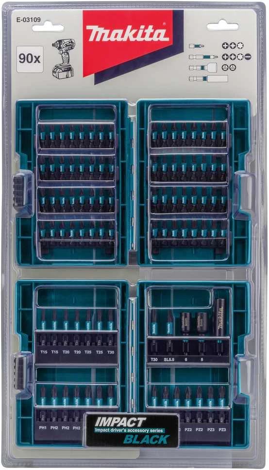 Makita Sukimo antgalių rinkinys E-03109 Impact Juodas • 90 vnt. • 25/50