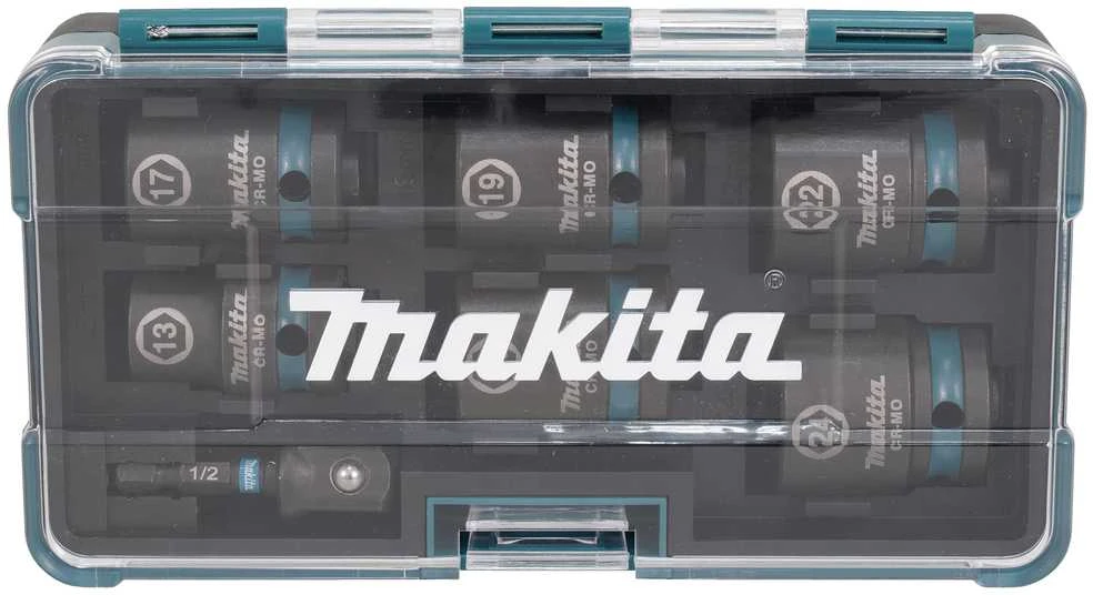 Makita E-16592 Smūginių sukimo galvų komplektas 7 vnt. 1/2''x 38mm ( 13, 17, 19, 21, 22, 24mm) + Adapteris 1/2"x50mm