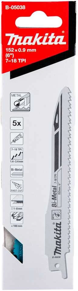 Makita SUPER EXPRESS Tiesinio pjūklo pjūkleliai BIM 152x0,9mm 7-18Tpi, 5Vnt., Metalui B-05038