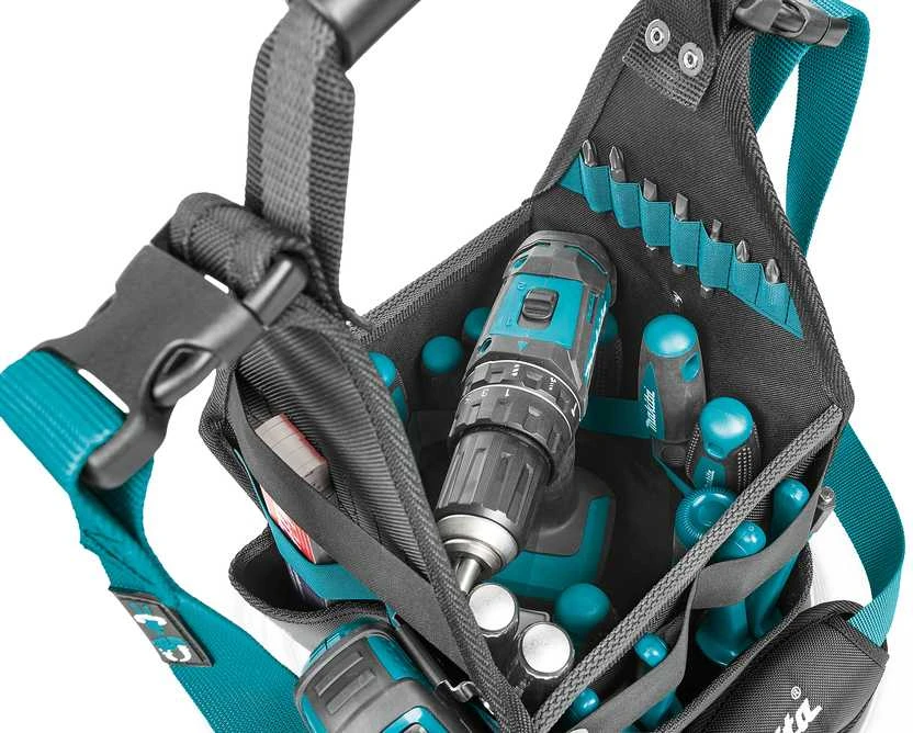 Makita Surtvirtintas 4-jų skyrių, universalus, atviras keturkampis krepšys įrankiams. E-15453