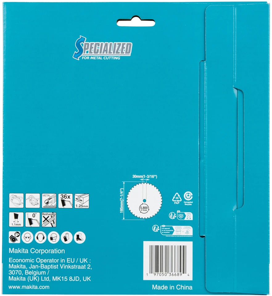 Makita TCT diskinio pjūklo ašmenys storam metalui 185x30x36T, SPECIALIZED E-26082