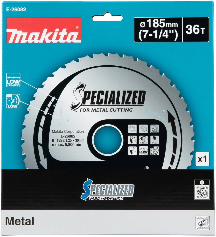 Makita TCT diskinio pjūklo ašmenys storam metalui 185x30x36T, SPECIALIZED E-26082