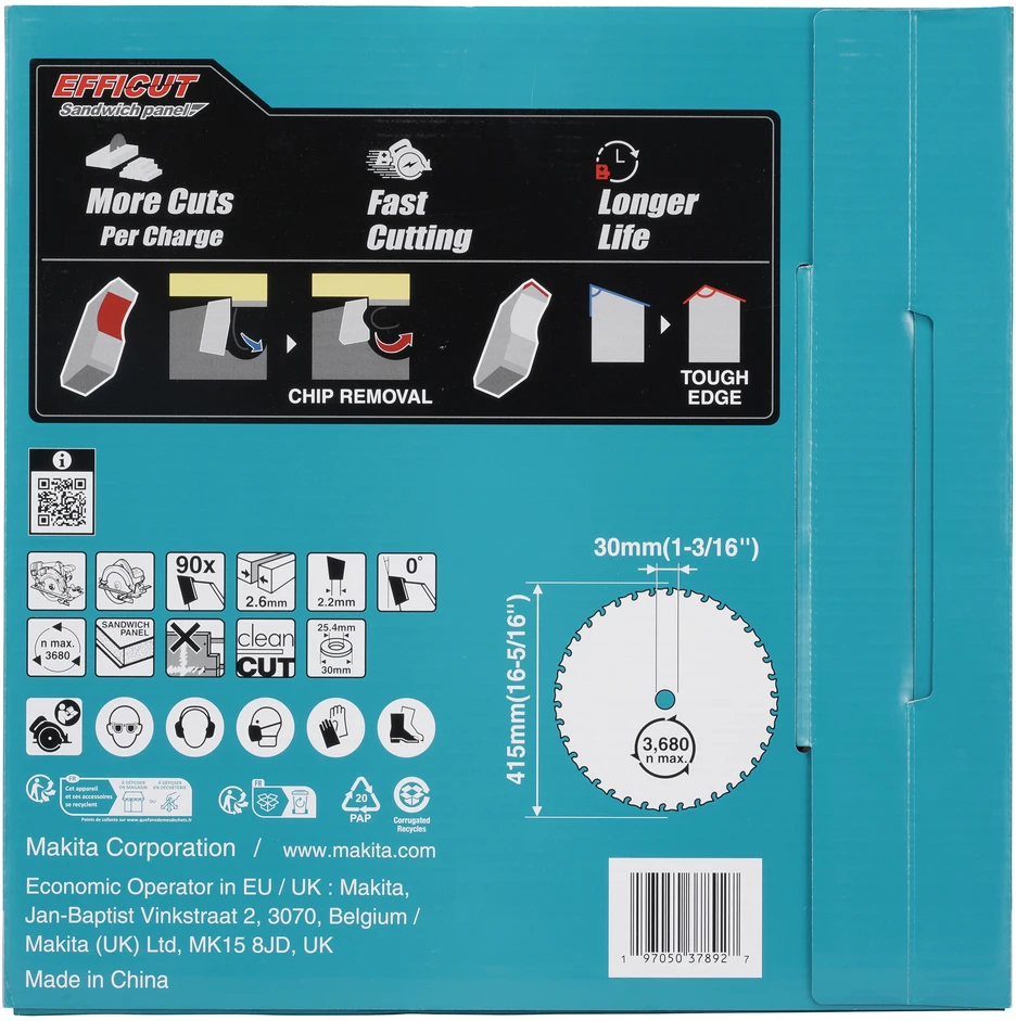 Makita T.C.T. EFFICUT pjovimo diskas daugiasluoksnėms plokštėms, 415 × 30 mm, 90 dantų E-30209