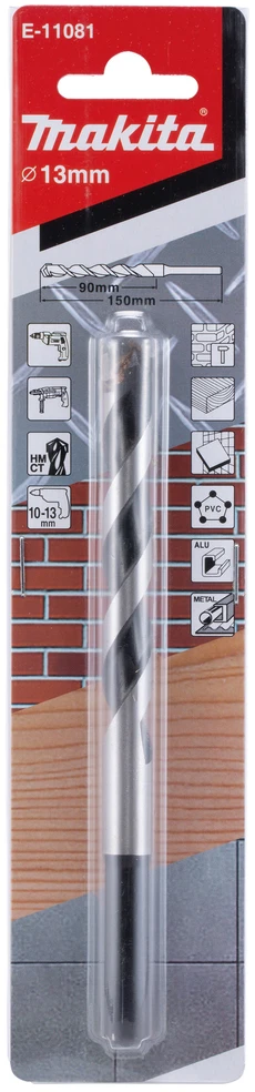 Makita TCT GRĄŽTAS ĮVAIRIOMS MEDŽIAGOMS 13X150mm E-11081 Galima gręžti: betoną, keramines plyteles, plytas, medį, PVC dangą, aliuminį, metalą
