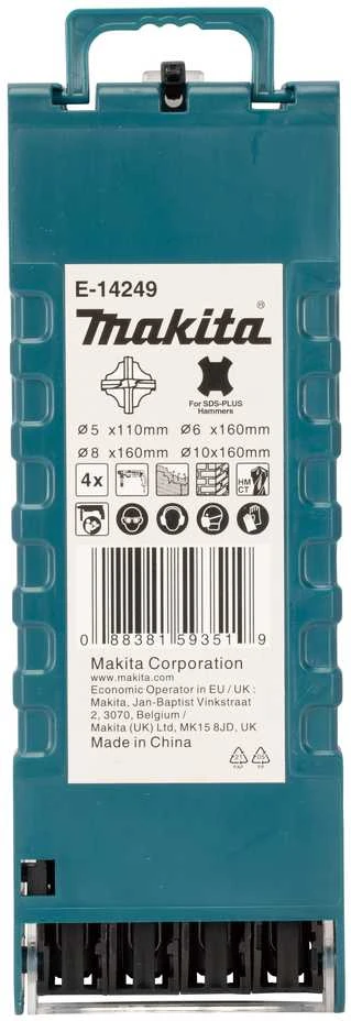 Makita TCT grąžtas SDS-PLUS perforatoriams / 4-ių pjovimo briaunų, 4vnt. Rinkinys (5x110, 6x160, 8x160, 10x160) E-14249