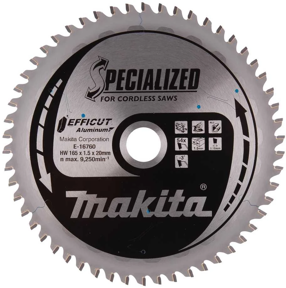 Makita T.C.T. pjovimo diskai aliuminiui, 165 x 20 mm, 54T, EFFICUT E-16760