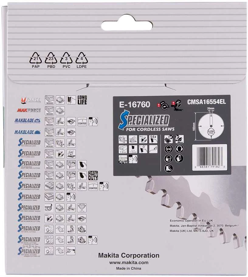 Makita T.C.T. pjovimo diskai aliuminiui, 165 x 20 mm, 54T, EFFICUT E-16760