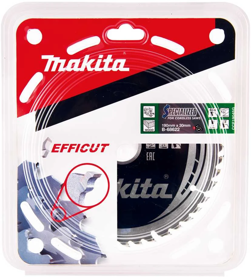 Makita T.C.T. pjovimo diskas EFFICUT B-68622 T.C.T • 190 x30 mm • T45 • 23° • Medienai