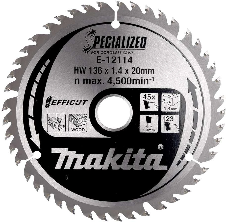 Makita T.C.T. pjūklas 136X1.4X20mm 23° T45 EFFICUT E-12114