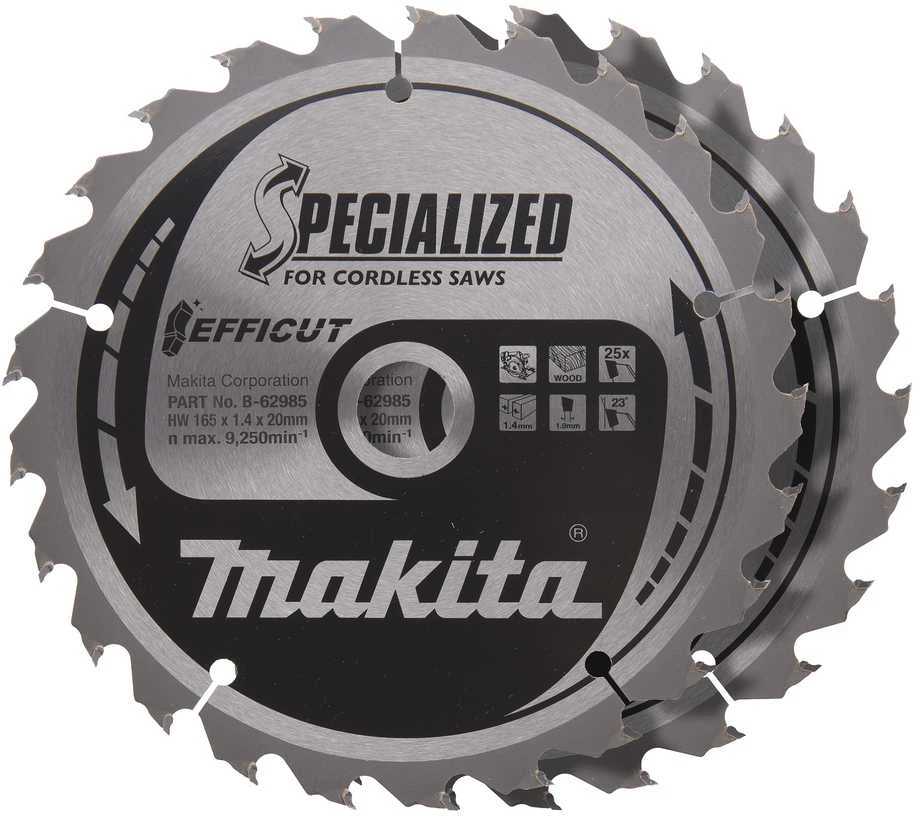 Makita T.C.T. pjūklas 165X1.4X20mm 23° T25 EFFICUT 2 vnt. B-62985-2