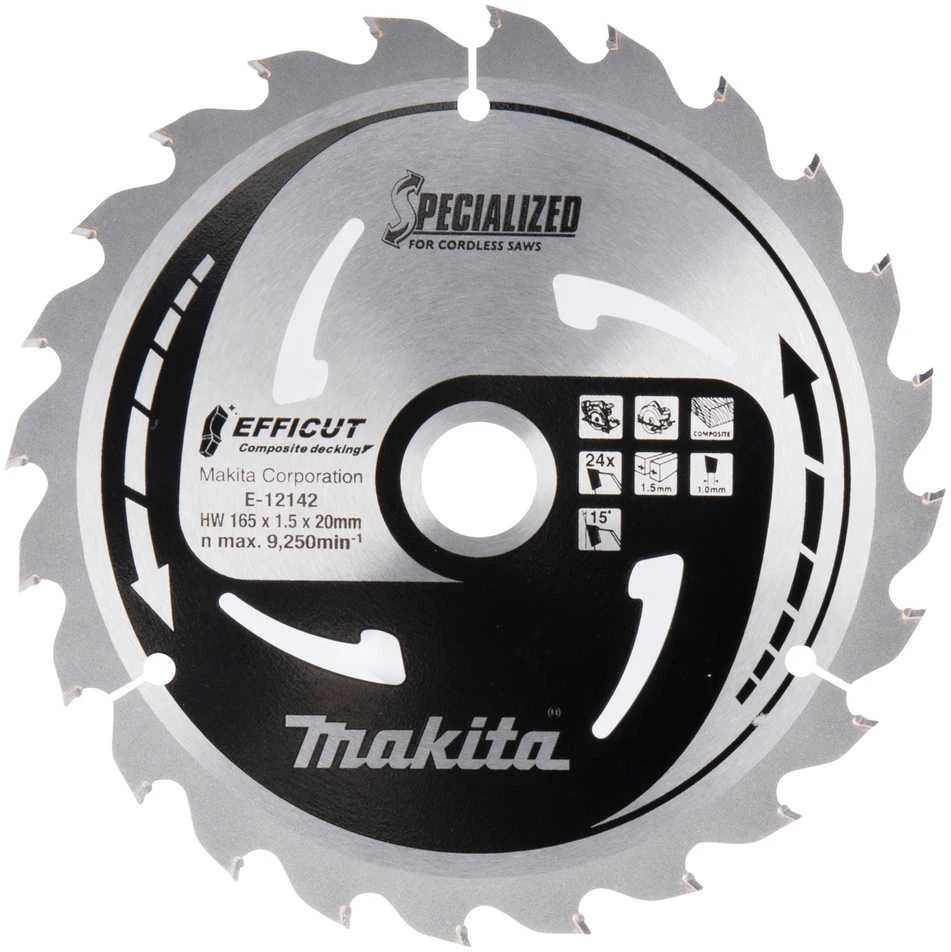 Makita T.C.T. pjūklas 165X1.5X20mm 15° T24 EFFICUT klijuotoms plokštėms E-12217