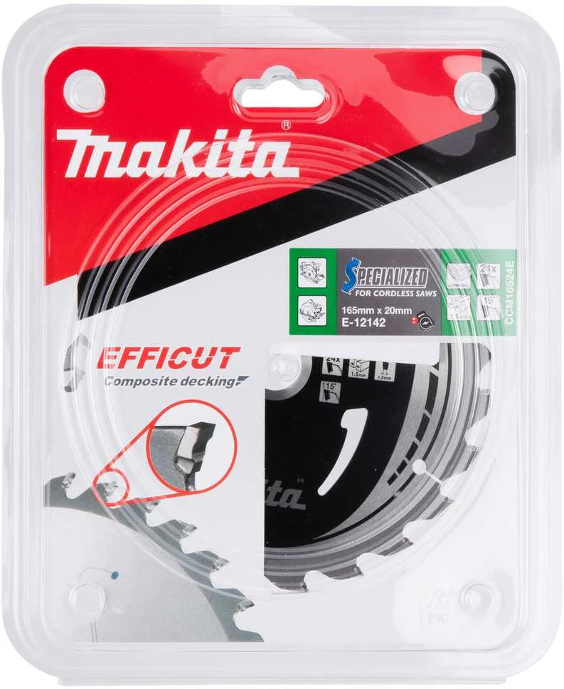 Makita T.C.T. pjūklas 165X1.5X20mm 15° T24 EFFICUT klijuotoms plokštėms E-12217