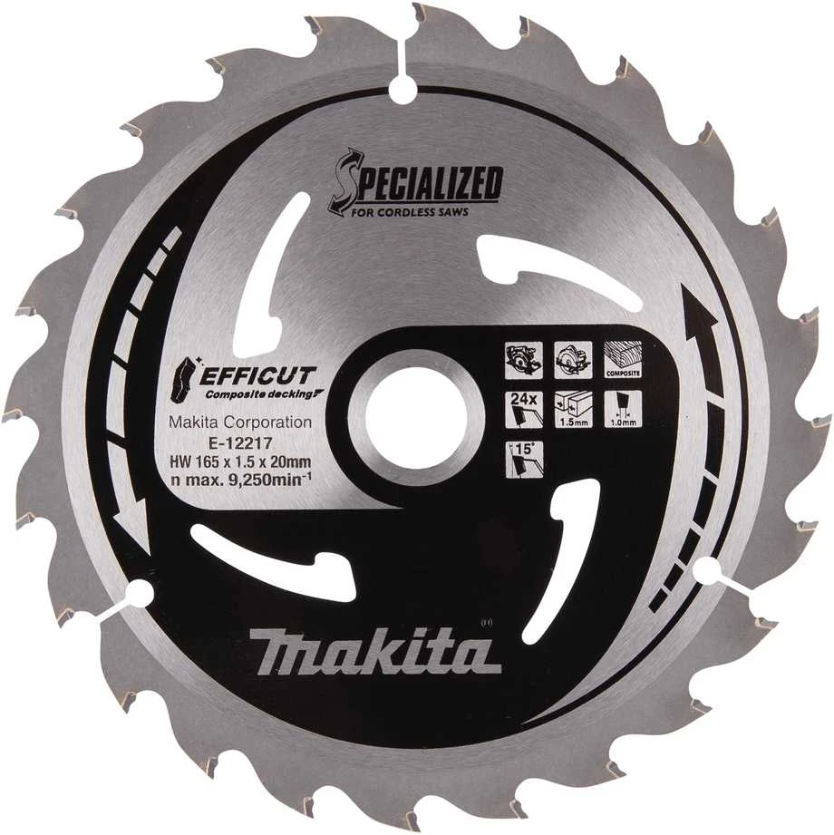 Makita T.C.T. pjūklas 165X1.5X20mm 15° T24 EFFICUT klijuotoms plokštėms E-12217