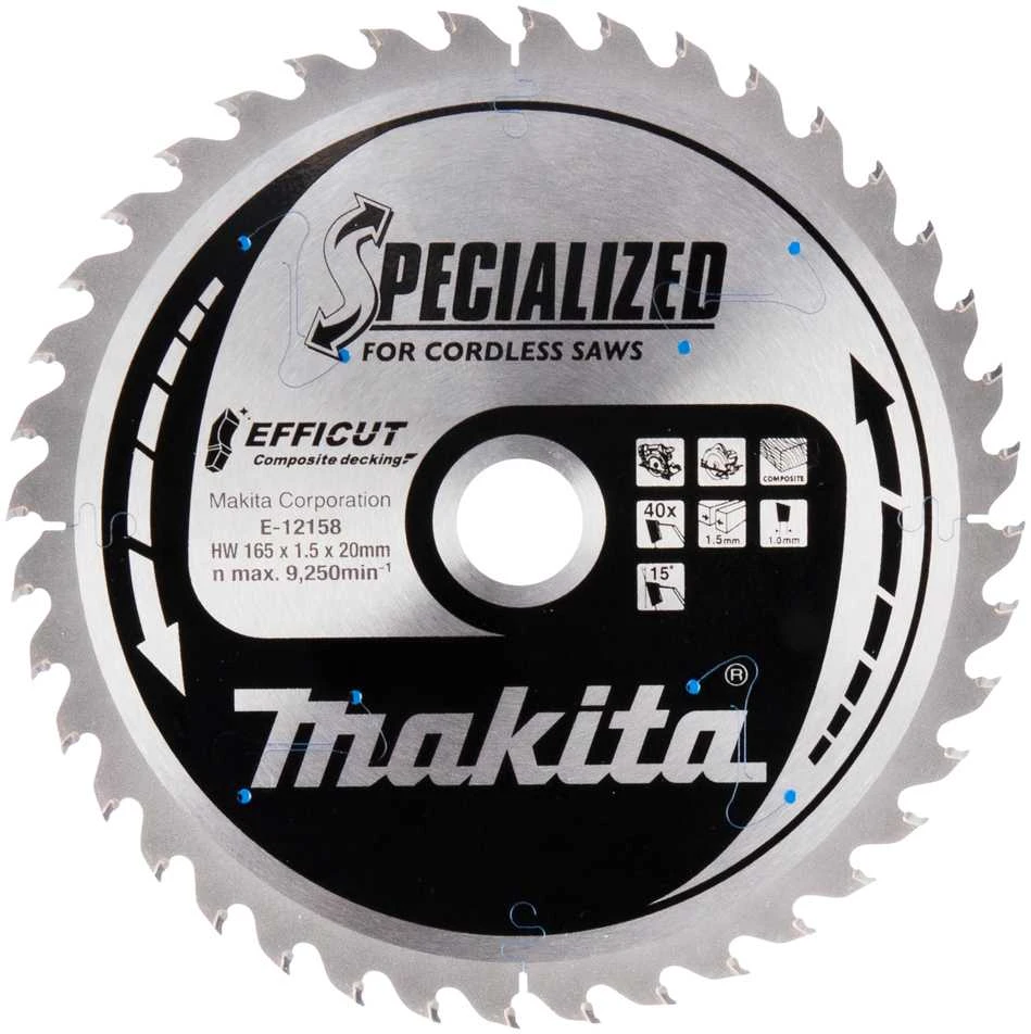 Makita T.C.T. pjūklas 165X1.5X20mm 15° T40 EFFICUT klijuotoms plokštėms E-12223