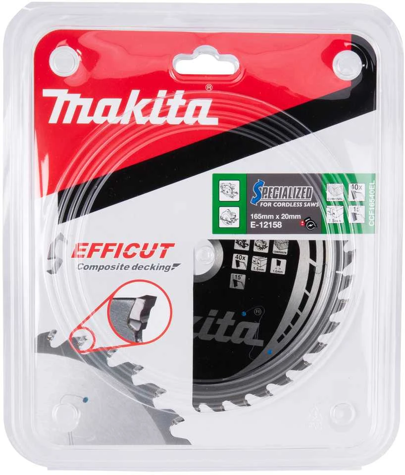 Makita T.C.T. pjūklas 165X1.5X20mm 15° T40 EFFICUT klijuotoms plokštėms E-12223