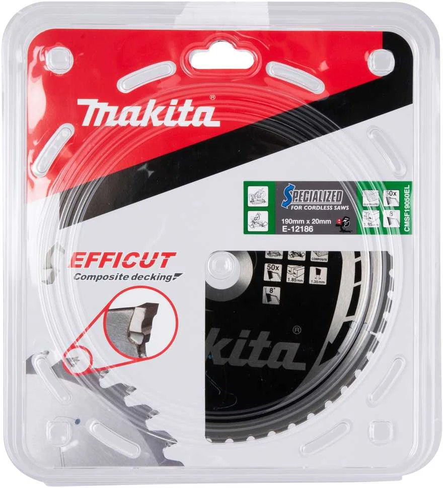 Makita T.C.T. pjūklas 190X1.85X20mm 8° T50 EFFICUT klijuotoms plokštėms E-12186