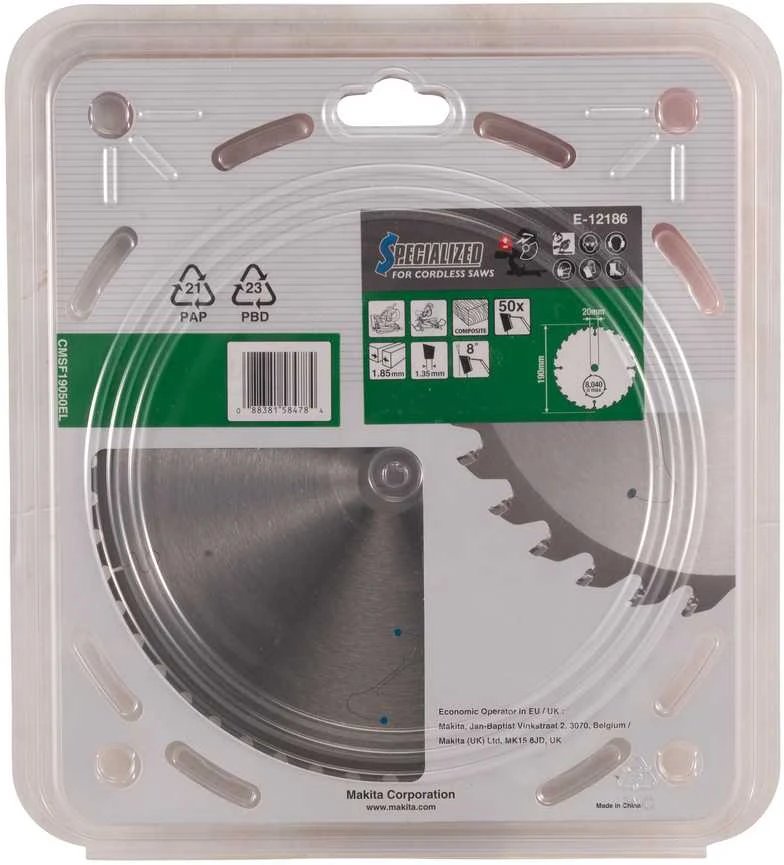 Makita T.C.T. pjūklas 190X1.85X20mm 8° T50 EFFICUT klijuotoms plokštėms E-12186