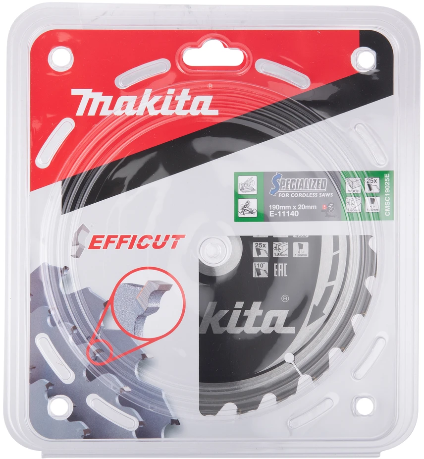 Makita T.C.T. pjūklas 190X20X1,85mm 10° T25 EFFICUT E-11140