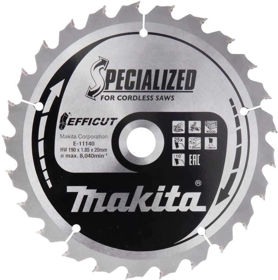Makita T.C.T. pjūklas 190X20X1,85mm 10° T25 EFFICUT E-11140