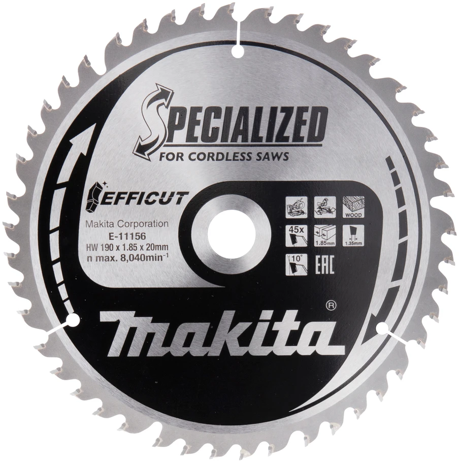 Makita T.C.T. pjūklas 190X20X1,85mm 10° T45 EFFICUT E-11156