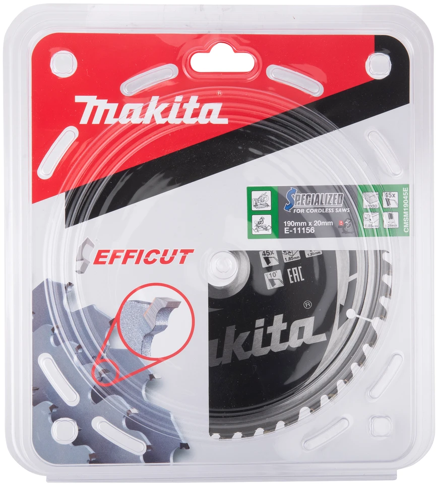 Makita T.C.T. pjūklas 190X20X1,85mm 10° T45 EFFICUT E-11156