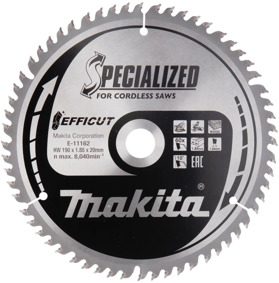 Makita T.C.T. pjūklas 190X20X1,85mm 10° T60 EFFICUT E-11162