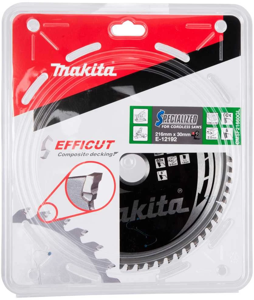 Makita T.C.T. pjūklas 216X2.0X30mm 15° T60 EFFICUT klijuotoms plokštėms E-12192