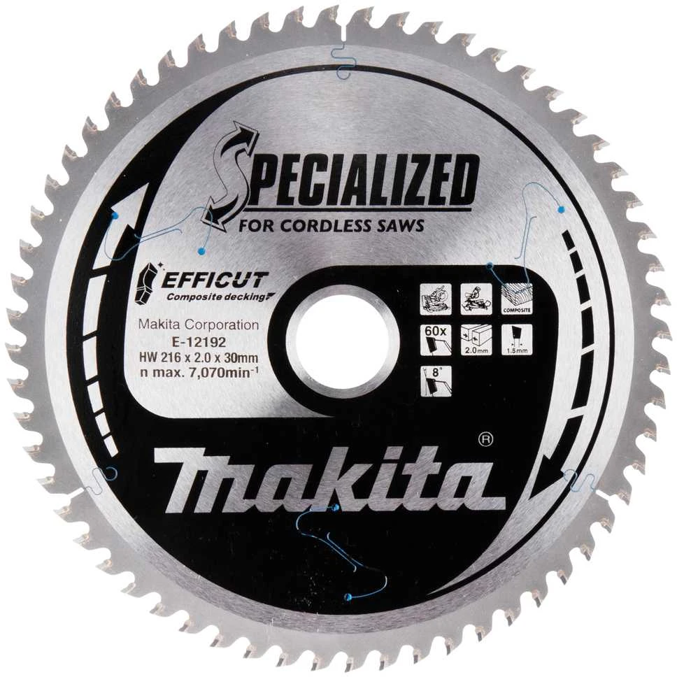 Makita T.C.T. pjūklas 216X2.0X30mm 15° T60 EFFICUT klijuotoms plokštėms E-12192
