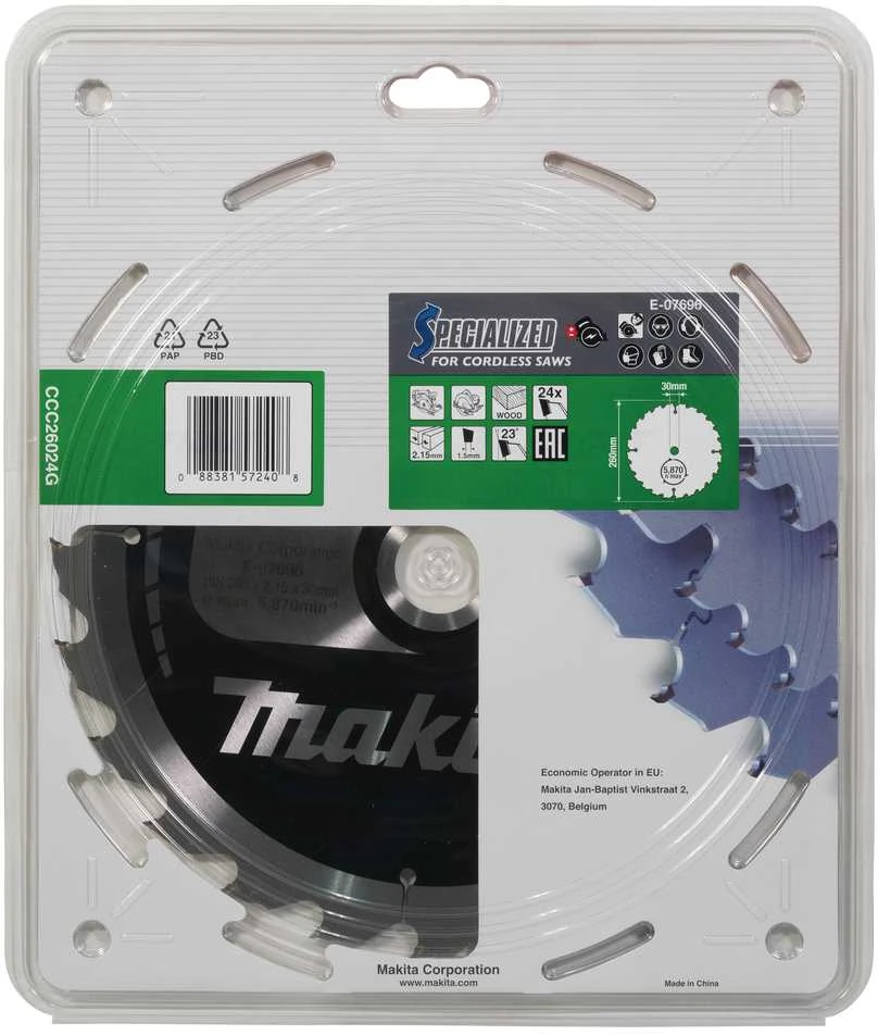 Makita T.C.T. pjūklas 260X2.15X30mm 23° T24 EFFICUT E-07696