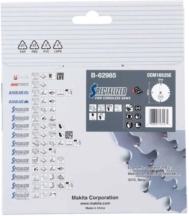 Makita B-62979 T.C.T. pjovimo diskas 165X1.4X20mm 23° T25 EFFICUT
