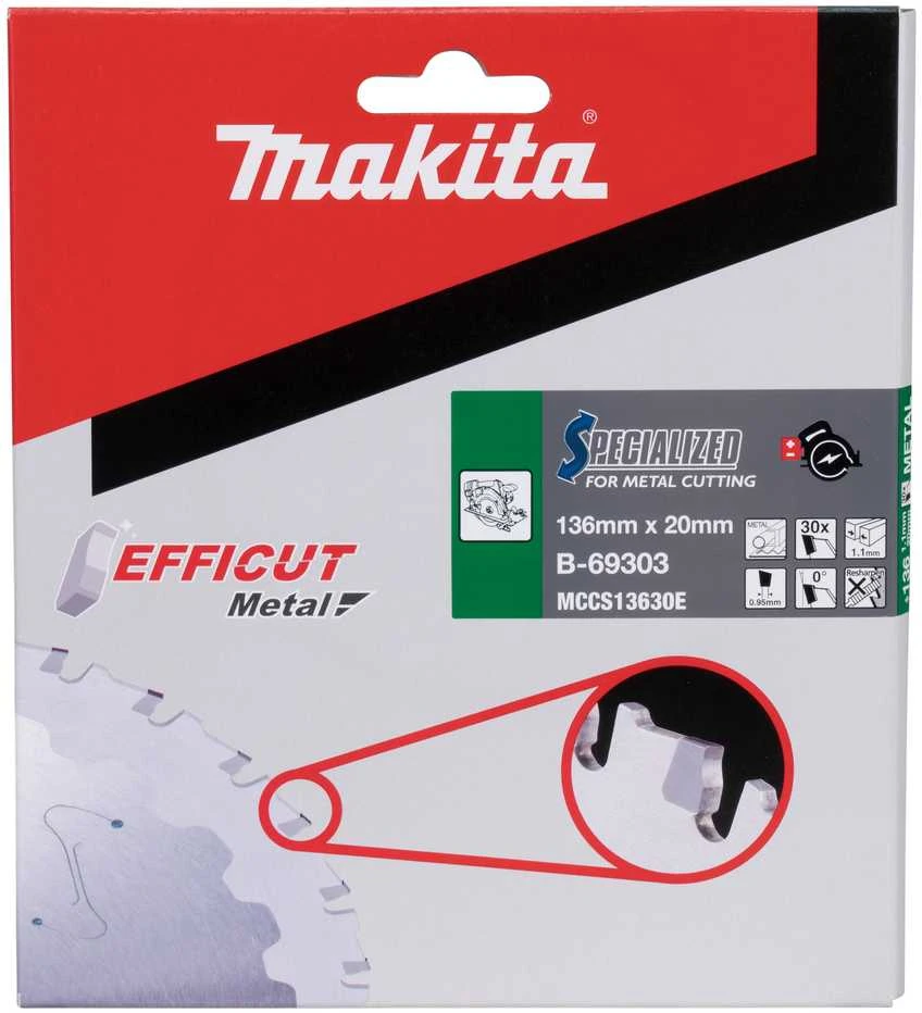 Makita T.C.T. pjūklas EFFICUT METAL 136X1.1X20mm 0° T30 B-69303 T.C.T • 136 x20 mm • T30 • 0° • Metalui