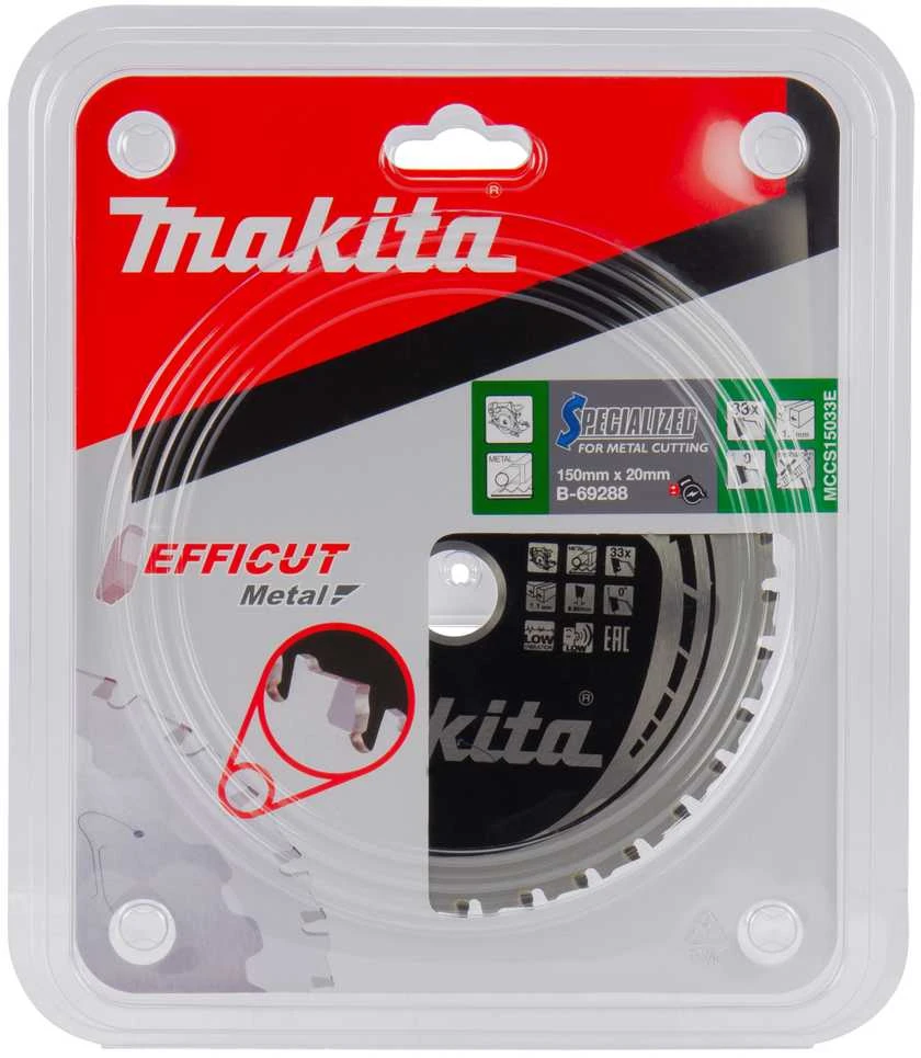 Makita T.C.T. pjūklas EFFICUT METAL 150X1.1X20mm 0° T33 B-69325 T.C.T • 150 x20 mm • T33 • 0° • Metalui