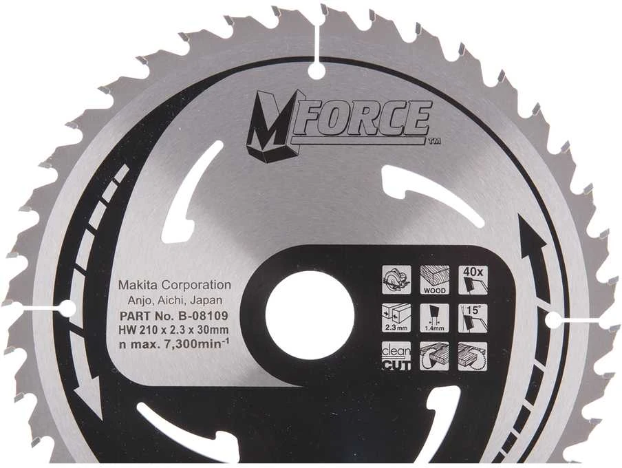 Makita T.C.T. pjūklas M-FORCE 210X2.3X30mm 15° T40 B-08109 T.C.T • 210 x30 mm • T40 • 15° • Medienai
