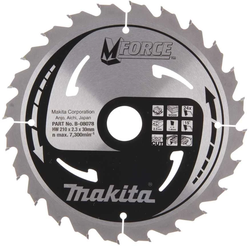 Makita T.C.T. pjūklas M-FORCE 210X2.3X30mm 15° T24 B-08078 T.C.T • 210 x30 mm • T24 • 15° • Medienai
