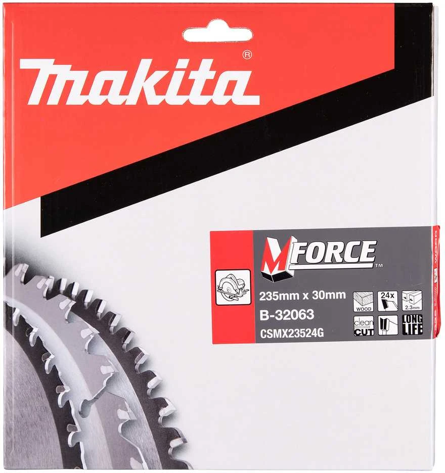 Makita T.C.T. pjūklas M-FORCE 235X2.3X30mm 15° T24 B-32063 T.C.T • 235 x30 mm • T24 • 15° • Medienai