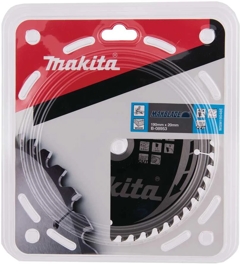 Makita T.C.T. pjūklas MAKBLADE 190X2.2X20mm 5° T48 B-08953 T.C.T • 190 x20 mm • T48 • 5° • Medienai