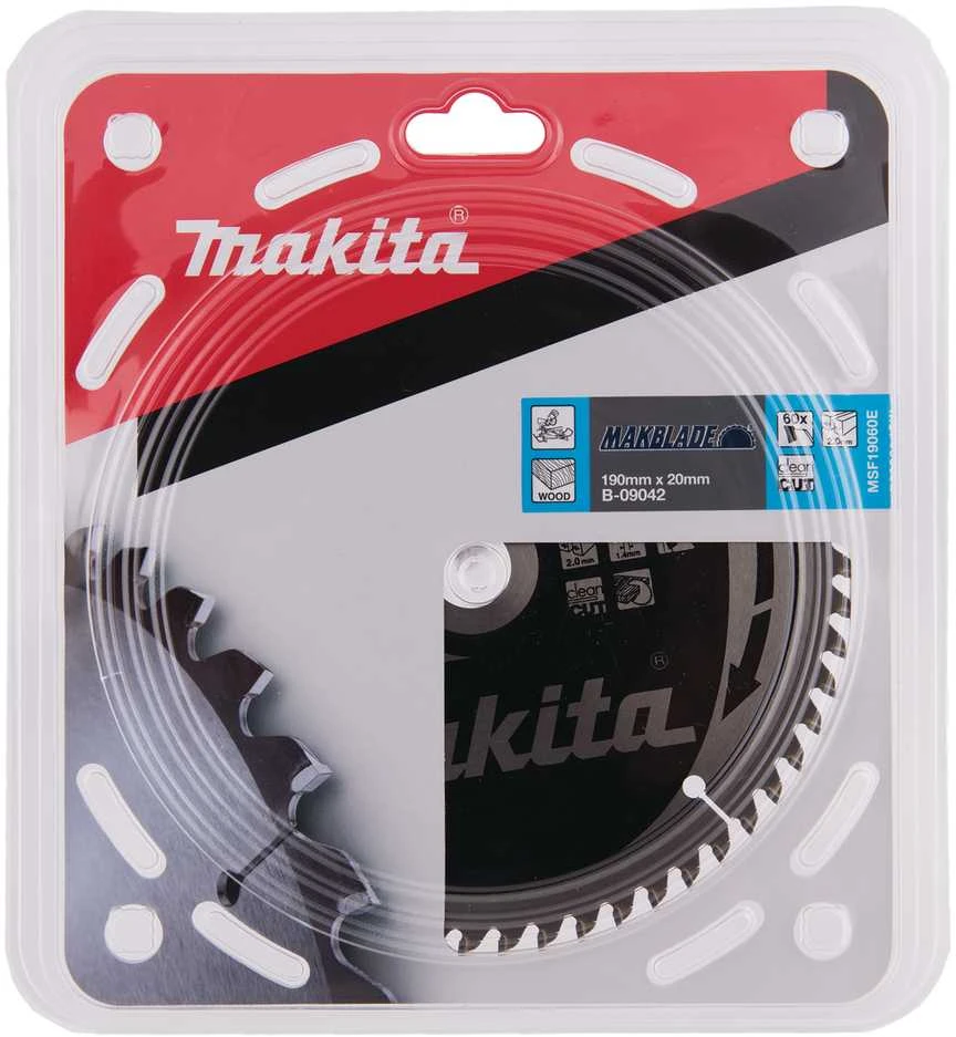 Makita T.C.T. pjūklas MAKBLADE 190X2X20mm 5° T60 B-09042 T.C.T • 190 x20 mm • T60 • 5° • Medienai