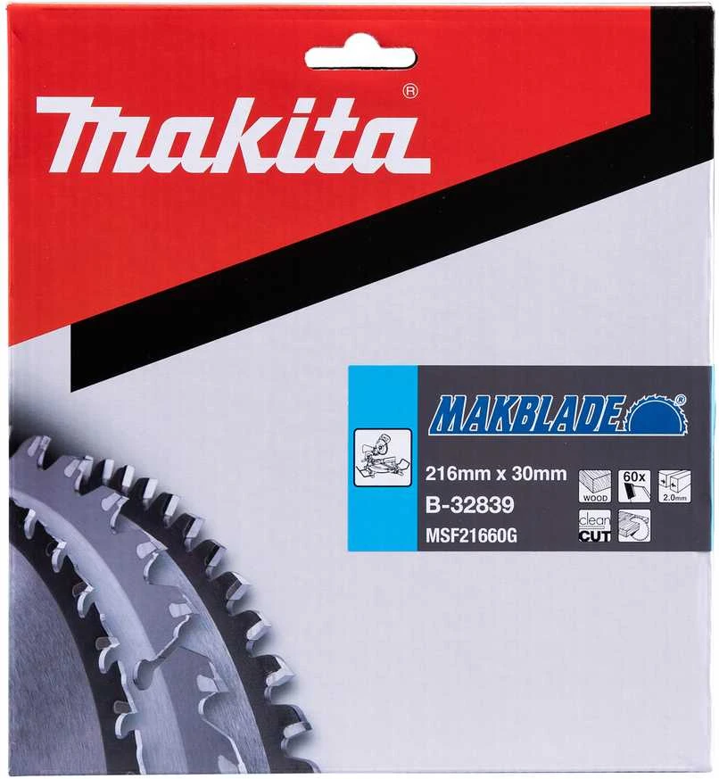 Makita T.C.T. pjūklas MAKBLADE 216X2X30mm 5° T60 B-32839 T.C.T • 216 x30 mm • T60 • 5° • Medienai