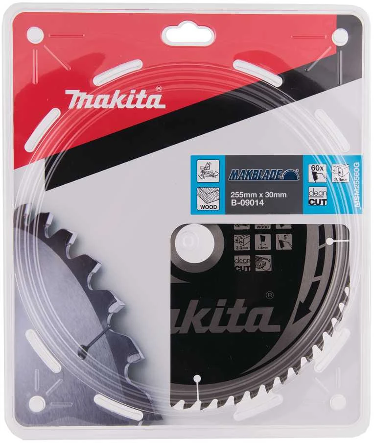 Makita T.C.T. pjūklas MAKBLADE 255X2.3X30mm 5° T60 B-09014 T.C.T • 255 x30 mm • T60 • 5° • Medienai