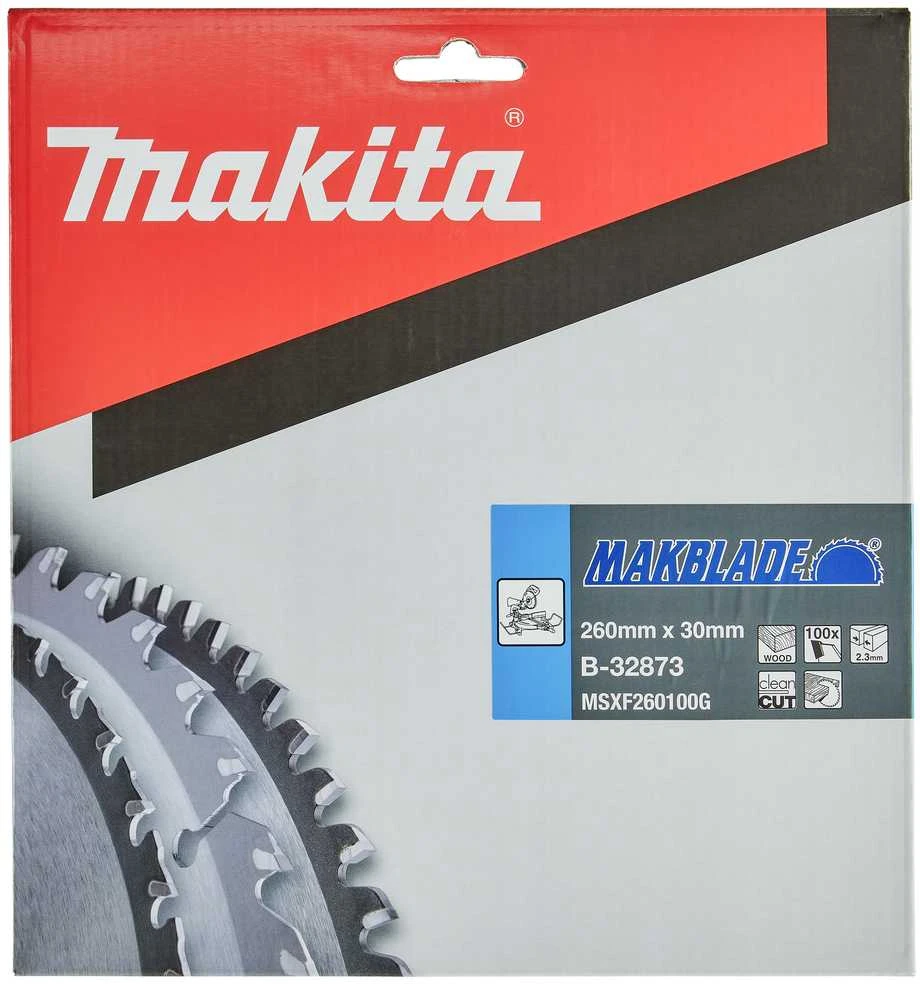 Makita T.C.T. pjūklas MAKBLADE 260X2.3X30mm 5° T100 B-32873 T.C.T • 260 x30 mm • T100 • 5° • Medienai