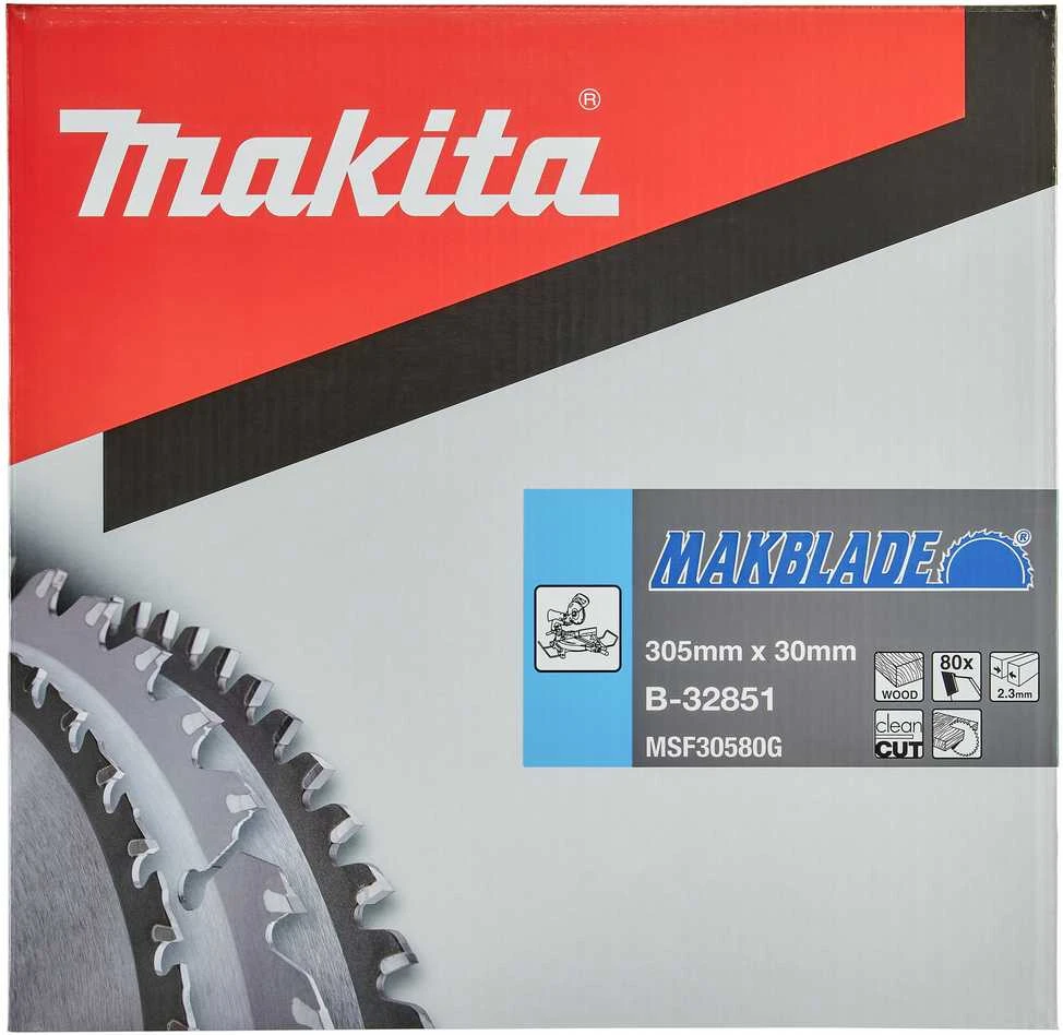Makita T.C.T. pjūklas MAKBLADE 305X2.3X30mm 5° T80 B-32851 T.C.T • 305 x30 mm • T80 • 5° • Medienai
